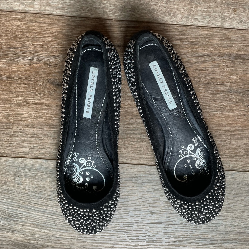 Lovely People Ballet Flats Shoes Size 7 Studded Sequins Black/Silver